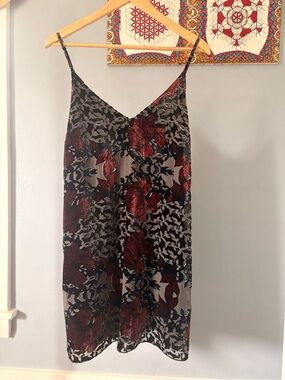 A&F Floral Lace Slip Dress — Black & Red